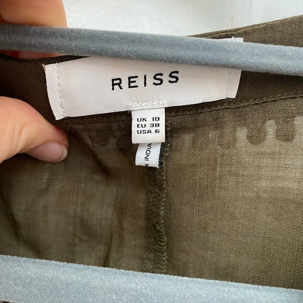 Reiss Khaki (olive green) Gemina Dress with Lace Embroidered Trim - Size 6